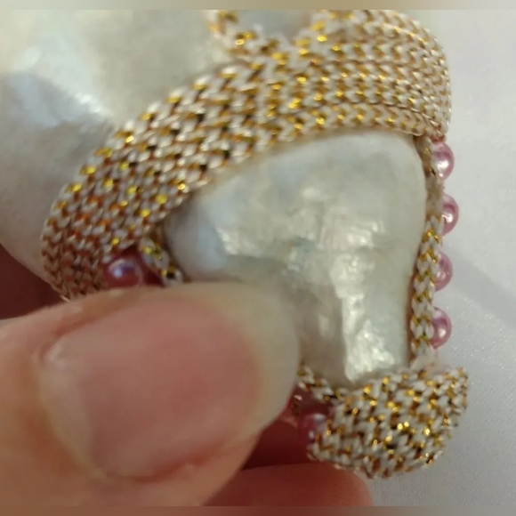 Vintage papier maché baroque ornament finial faux PINK PEARL white gold ornate - Picture 8 of 9